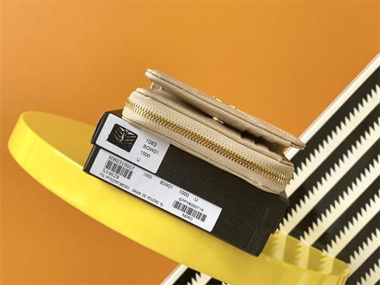 Y.S.L CASSANDRA MATELASS?? COMPACT ZIP AROUND WALLET IN GRAIN DE POUDRE EMBOSSED LEATHER Beige Color Gold Tone Metal