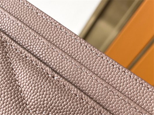 Y.S.L MONOGRAM MATELASS?? CARD CASE IN GRAIN DE POUDRE EMBOSSED LEATHER Pink Color Gold Tone Metal