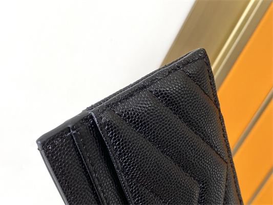 Y.S.L MONOGRAM MATELASS?? CARD CASE IN GRAIN DE POUDRE EMBOSSED LEATHER Black Color Black Tone Metal
