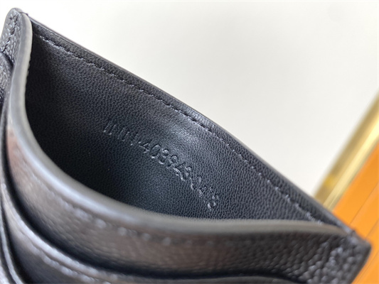 Y.S.L MONOGRAM MATELASS?? CARD CASE IN GRAIN DE POUDRE EMBOSSED LEATHER Black Color Black Tone Metal