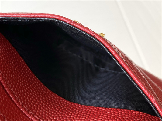 Y.S.L MONOGRAM MATELASS?? CARD CASE IN GRAIN DE POUDRE EMBOSSED LEATHER Red Color Gold Tone Metal