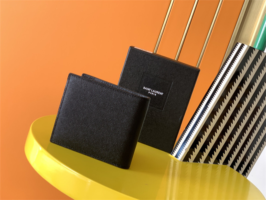 Y.S.L PARIS EAST/WEST WALLET IN GRAIN DE POUDRE EMBOSSED LEATHER Black Color