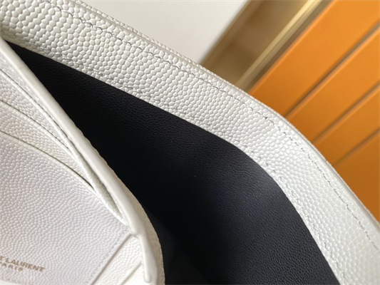 Y.S.L CASSANDRA MATELASS?? COMPACT TRI FOLD WALLET IN GRAIN DE POUDRE EMBOSSED LEATHER White Color Gold Tone Metal