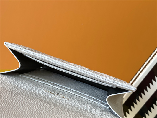 Y.S.L CASSANDRA MATELASS?? SMALLENVELOPE WALLET IN GRAIN DE POUDRE EMBOSSED LEATHER White Color Gold Tone Metal