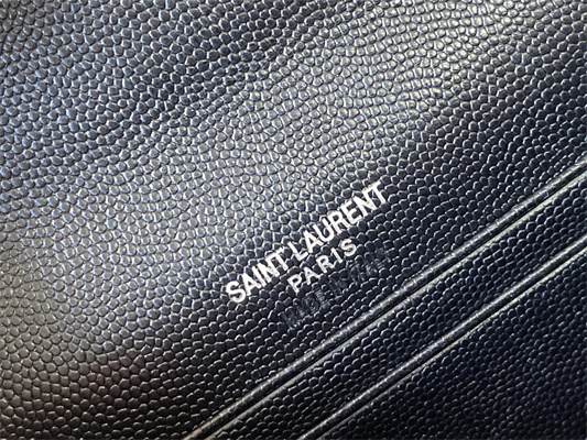 Y.S.L CASSANDRA MATELASS?? SMALL ENVELOPE WALLET IN GRAIN DE POUDRE EMBOSSED LEATHER Black Color Black Tone Metal