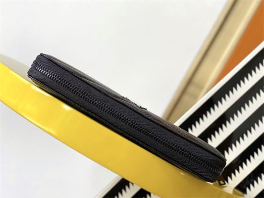 Y.S.L CASSANDRA MATELASS?? ZIP AROUND WALLET IN GRAIN DE POUDRE EMBOSSED LEATHER Black Color Black Tone Metal