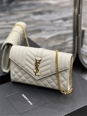 Y.S.L CASSANDRA CHAIN WALLET IN QUILTED LEATHER White Color Gold Tone Metal