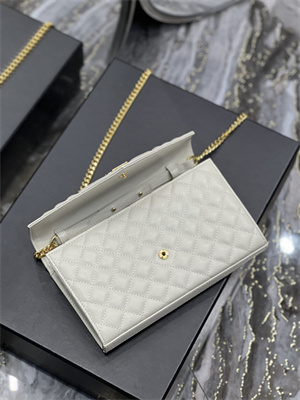 Y.S.L CASSANDRA CHAIN WALLET IN QUILTED LEATHER White Color Gold Tone Metal
