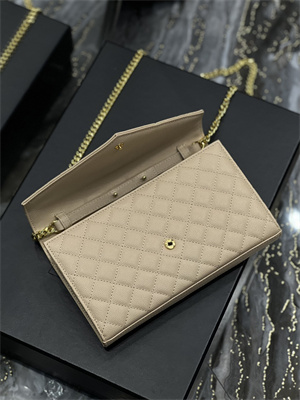 Y.S.L CASSANDRA CHAIN WALLET IN QUILTED LEATHER Beige Color Gold Tone Metal