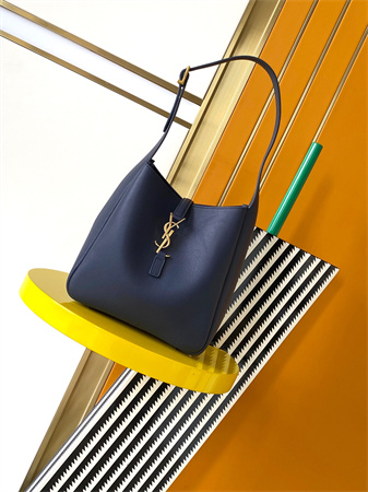 Y.S.L LE 5 A 7 Supple SMALL HOBO BAG In Navy Leather