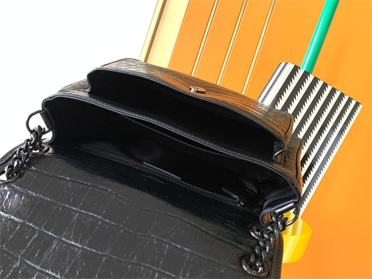 Y.S.L NIKI MEDIUM In Vintage Crocodile embossed Leather Black Color