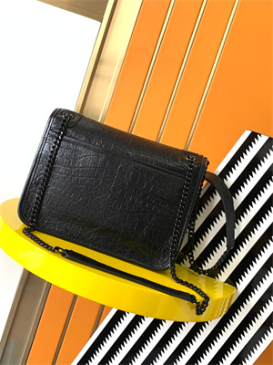 Y.S.L NIKI BABY In Vintage Crocodile embossed Leather Black