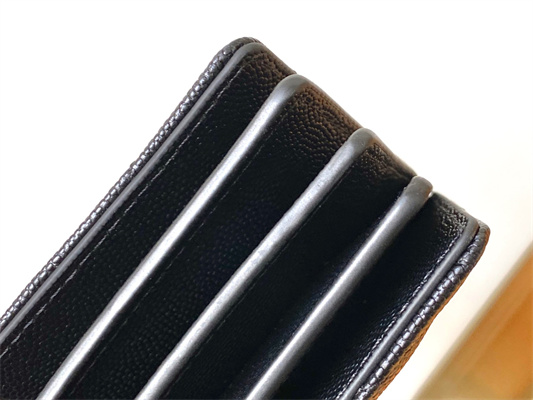 Y.S.L MONOGRAM BUSINESS CARD CASE IN GRAIN DE POUDRE EMBOSSED LEATHER Black Color Gold Tone Metal