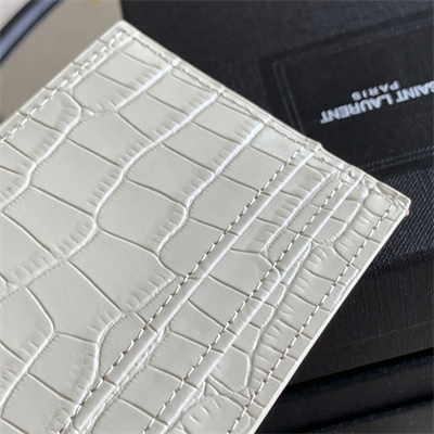Y.S.L MONOGRAM MATELASS?? CARD CASE IN CROCODILE EMBOSSED LEATHER White Color Gold Tone Metal
