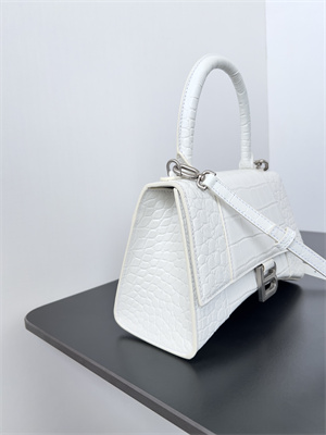 Women’s Hourglass Small Handbag Crocodile Embossed In White-Silver
