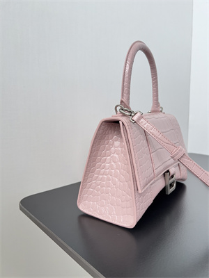 Women’s Hourglass Small Handbag Crocodile Embossed In Ice Pink