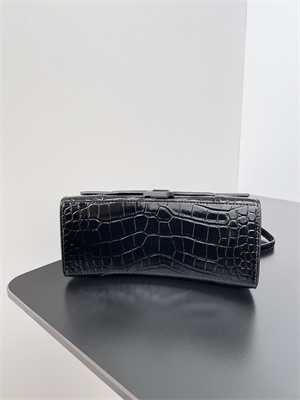 Women’s Hourglass Small Handbag Crocodile Embossed In Black-Black