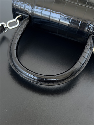 Women’s Hourglass Small Handbag Crocodile Embossed In Black-Silver