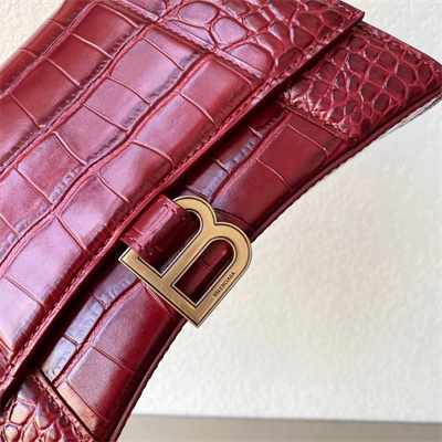 Women’s Hourglass Small Handbag Crocodile Embossed In Burgundy