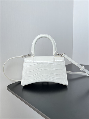 Women’s Hourglass XS Handbag Crocodile Embossed In White-Silver