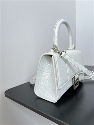 Women’s Hourglass XS Handbag Crocodile Embossed In White-Silver