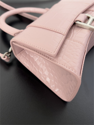 Women’s Hourglass XS Handbag Crocodile Embossed In Ice Pink-Silver