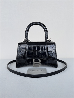 Women’s Hourglass XS Handbag Crocodile Embossed In Black-Silver