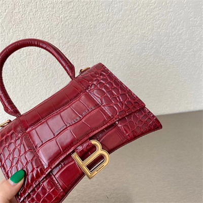 Women’s Hourglass XS Handbag Crocodile Embossed In Burgundy-Gold