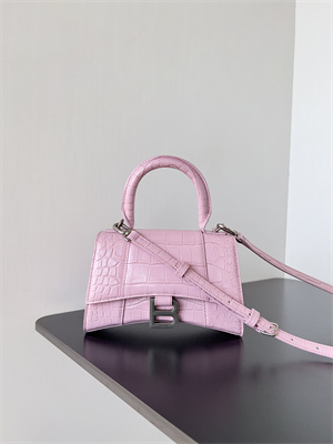 Women’s Hourglass XS Handbag Crocodile Embossed In Rose Pink-Silver