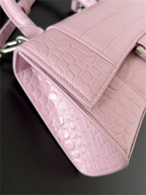 Women’s Hourglass XS Handbag Crocodile Embossed In Rose Pink-Silver