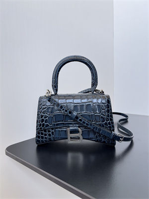 Women’s Hourglass XS Handbag Crocodile Embossed In Navy-Silver