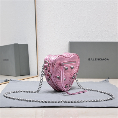 Women’s Le Cagole Heart Mini Bag In Metallized Arena Lambskin Pink Color