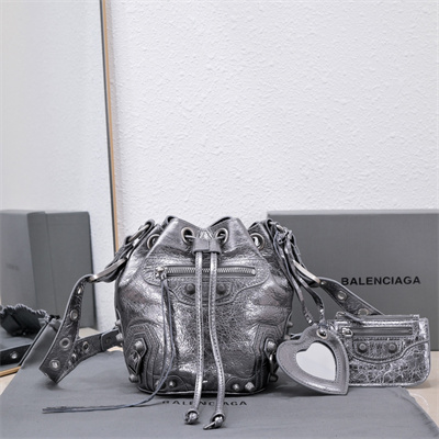 Women’s Le Cagole XS Bucket Bag In Metallized Arena Lambskin Silver Color