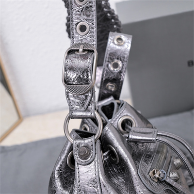 Women’s Le Cagole XS Bucket Bag In Metallized Arena Lambskin Silver Color