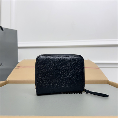 Le Cagole Compact Zippy Wallet In Goatskin Navy Color
