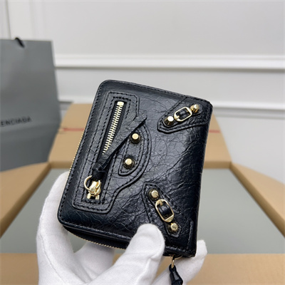 Le Cagole Compact Zippy Wallet In Goatskin Navy Color