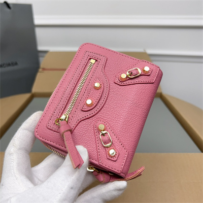 Le Cagole Compact Zippy Wallet In Goatskin Pink Color