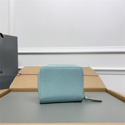 Le Cagole Compact Zippy Wallet In Goatskin Aqua Green Color