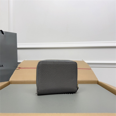 Le Cagole Compact Zippy Wallet In Goatskin Grey Color