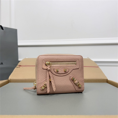 Le Cagole Compact Zippy Wallet In Goatskin Rose Pink Color