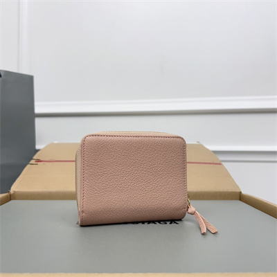 Le Cagole Compact Zippy Wallet In Goatskin Rose Pink Color