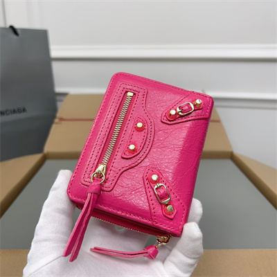 Le Cagole Compact Zippy Wallet In Arena Lambskin Fuchsia Color