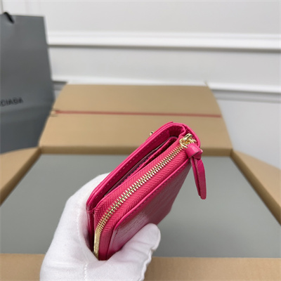 Le Cagole Compact Zippy Wallet In Arena Lambskin Fuchsia Color