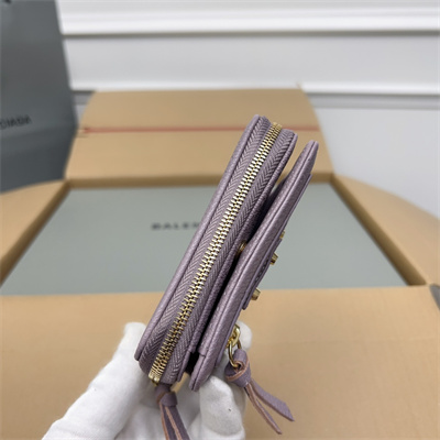 Le Cagole Compact Zippy Wallet In Goatskin Lt Violet Color