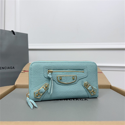 Le Cagole Continental Zippy Wallet In Goatskin Aqua Green Color