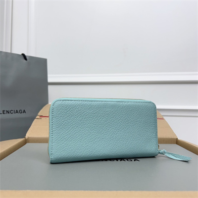 Le Cagole Continental Zippy Wallet In Goatskin Aqua Green Color