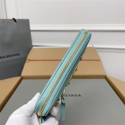 Le Cagole Continental Zippy Wallet In Goatskin Aqua Green Color