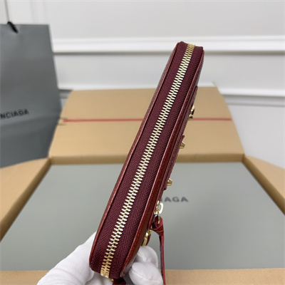 Le Cagole Continental Zippy Wallet In Arena Lambskin Burgundy Color