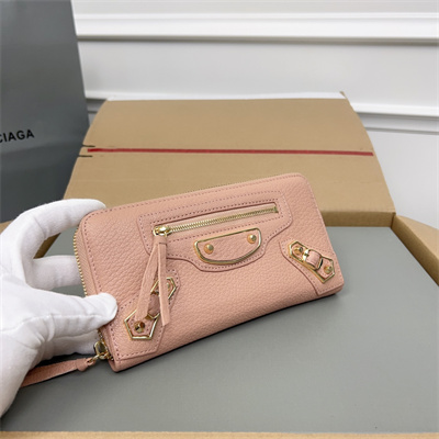 Le Cagole Continental Zippy Wallet In Goatskin Rose Pink Color