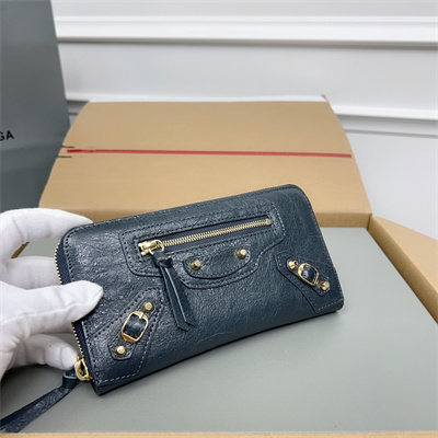 Le Cagole Continental Zippy Wallet In Arena Lambskin Dk Grey Color